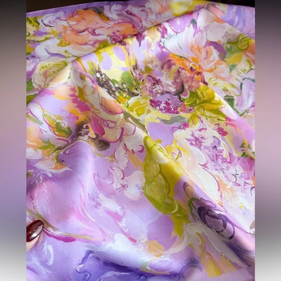 Lavender Floral Scarf A1590 - Picture 3 of 5